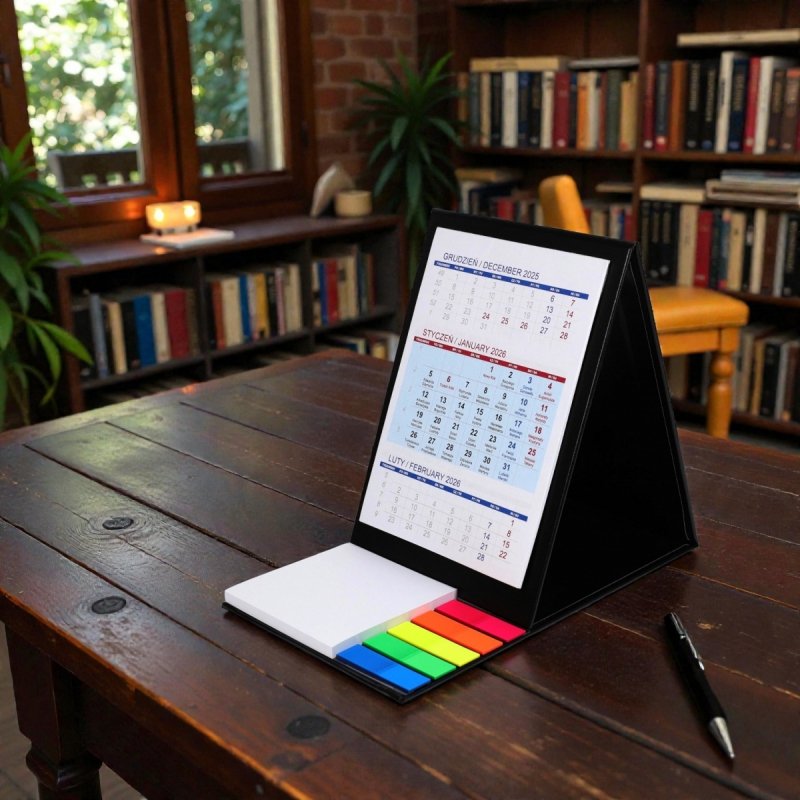 Kalendarz biurkowy z notesem i znacznikami TOP 3-miesięczny 2026 seledynowy