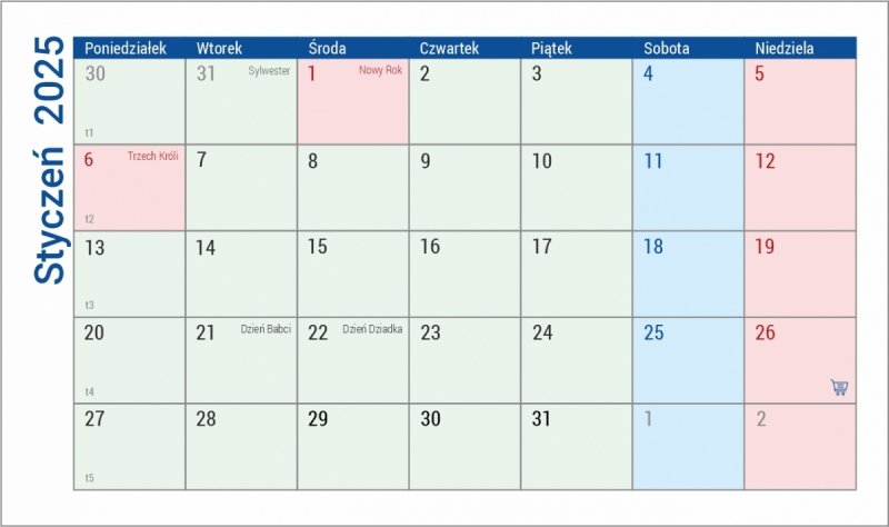 Kalendarz biurkowy z czytelnym kalendarium