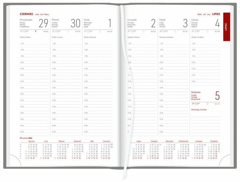 blok kalendarza A5 tygodniowego, papier biały