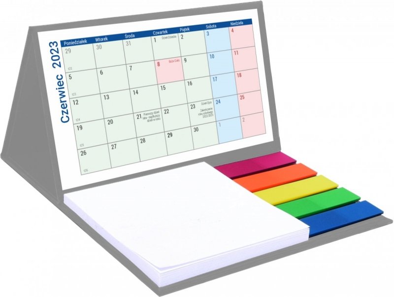 Kalendarz biurkowy na rok szkolny 2023/2024 z notesem i znacznikami