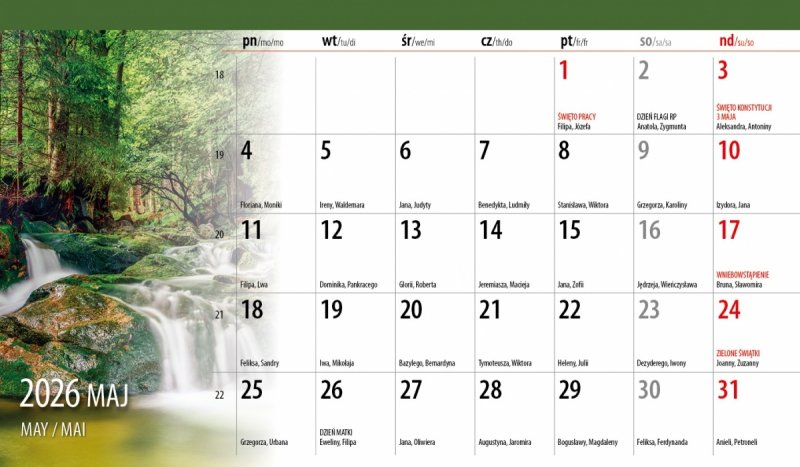 miesięczny kalendarz do postawienia na biurko na rok 2026