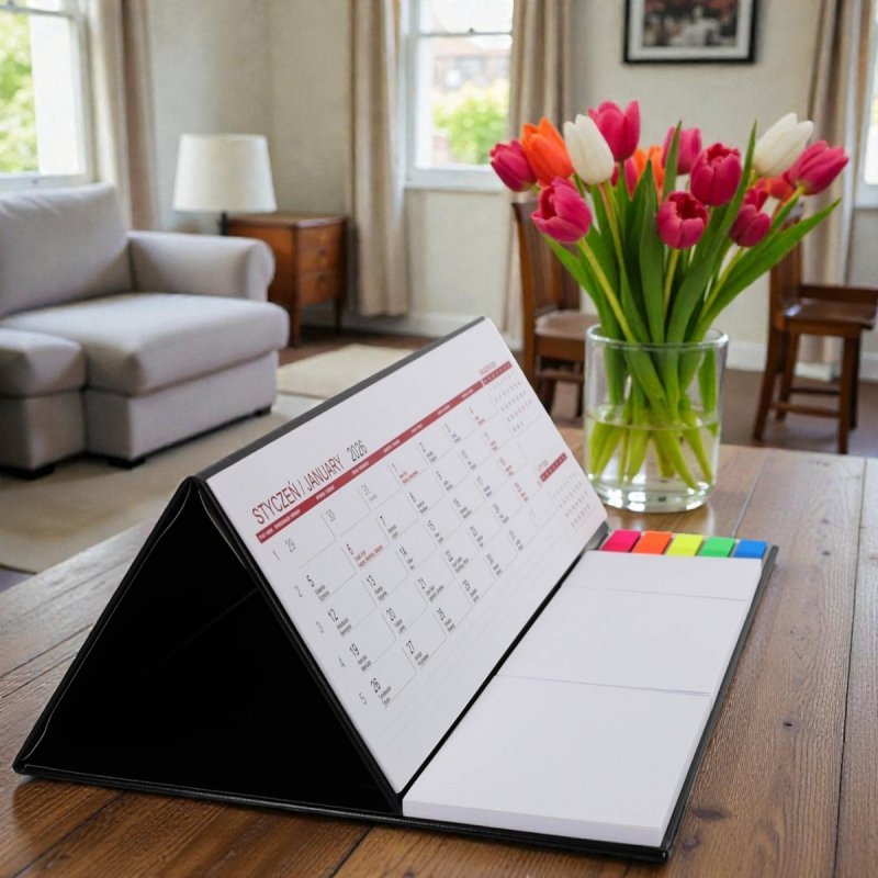 Kalendarz biurkowy z notesami i znacznikami samoprzylepnymi MAXI 2026 żółty