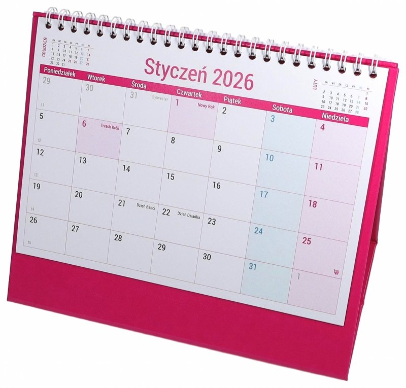 kalendarz na spirali, do postawienia na biurku, dla ucznia na rok szkolny 2025/2026