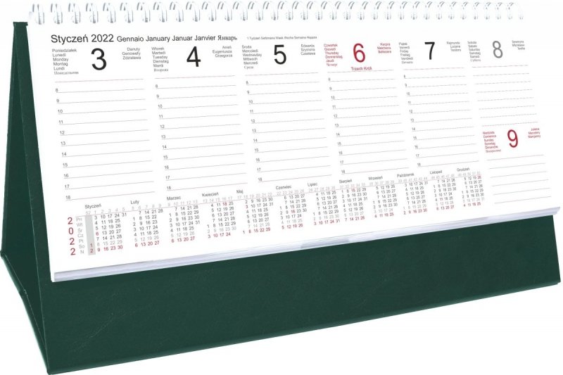 Kalendarz biurkowy stojący na podstawce PREMIUM 2022 zielony
