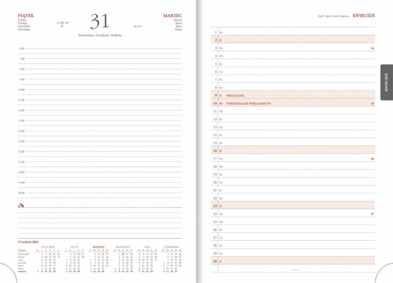 Blok kalendarza B5 dzienny papier biały drukowane registry