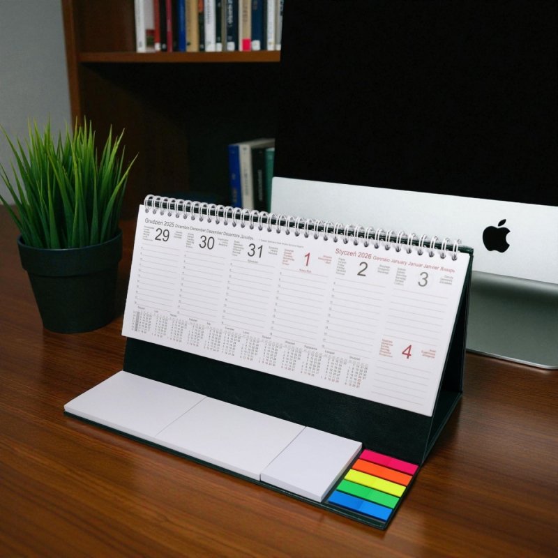 Kalendarz biurkowy z notesami i znacznikami EXCLUSIVE PLUS 2026 pomarańczowy