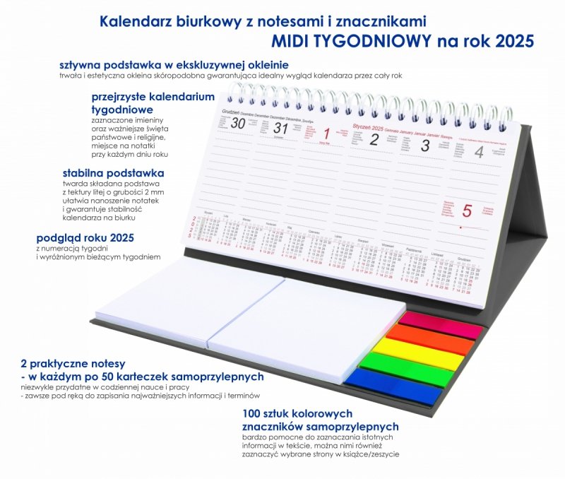 opis kalendarza biurkowego na rok 2025