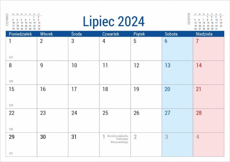 Kalendarz stojący do biura - lipiec 2024