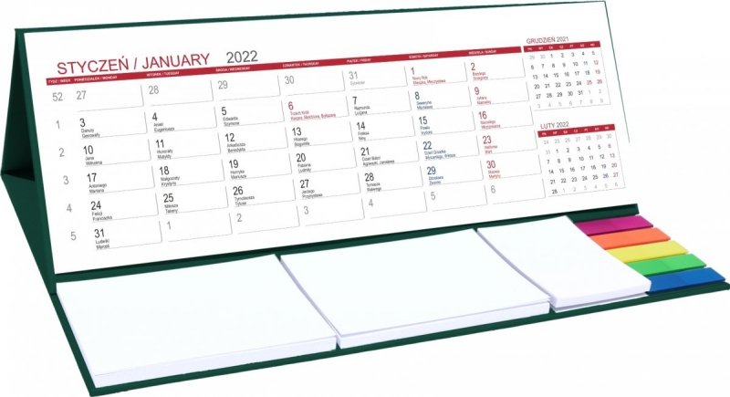 Kalendarz biurkowy z notesami i znacznikami MAXI 2022 zielony