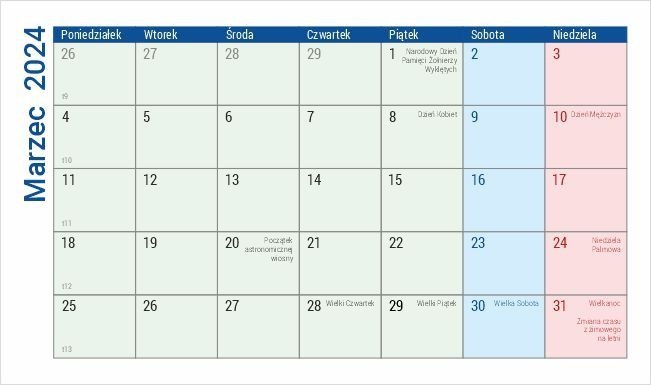 Kalendarz biurkowy na rok szkolny 2023/2024 z notesem i znacznikami - marzec 2024