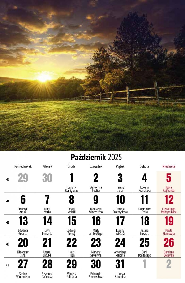 Kalendarz biurkowy stojący PIONOWY MIESIĘCZNY PEJZAŻE 2025 - październik 2025