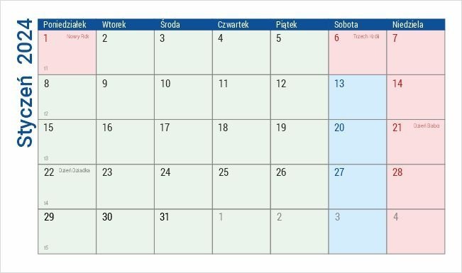 Kalendarz biurkowy na rok szkolny 2023/2024 z notesem i znacznikami - styczeń 2024