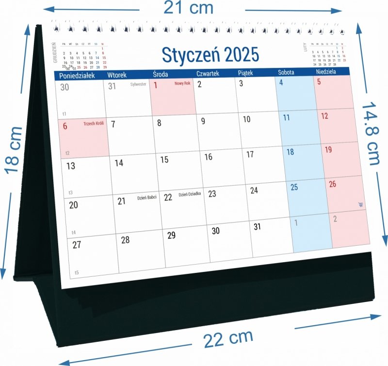 Wymiary kalendarza biurkowego PLANO na rok 2025