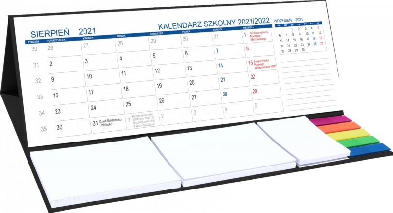 Kalendarz biurkowy z notesami i znacznikami MAXI na rok szkolny 2021/2022 czarny
