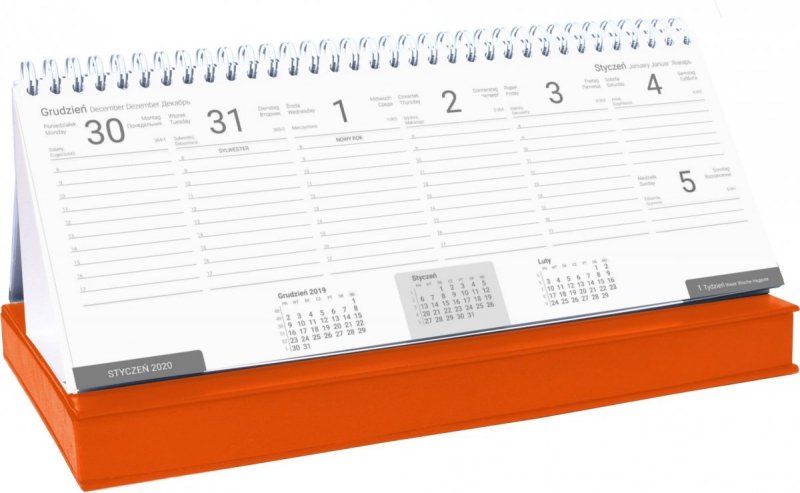 Kalendarz biurkowy z piórnikiem 2021 pomarańczowy
