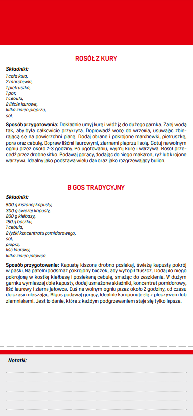 poradnik kulinarny z miejscem na krótką notatkę