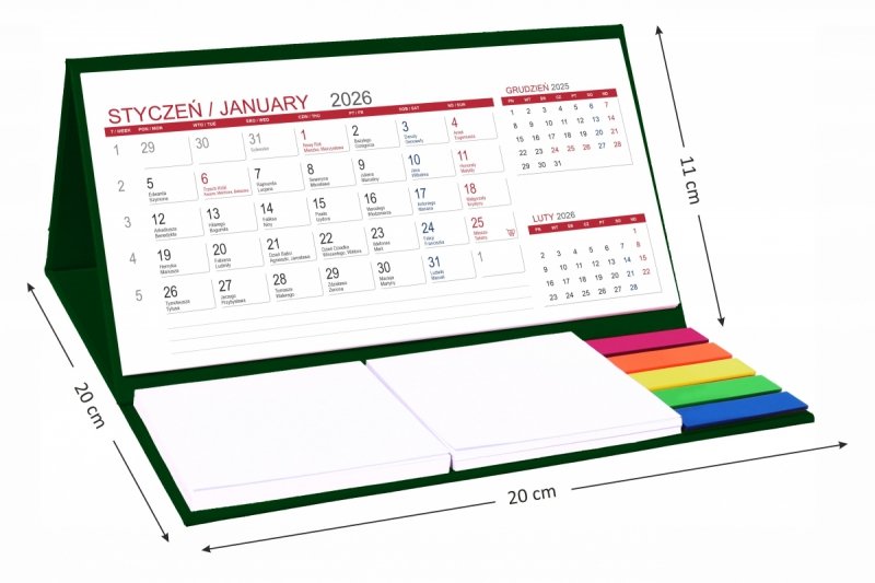 wymiary kalendarza na rok 2026