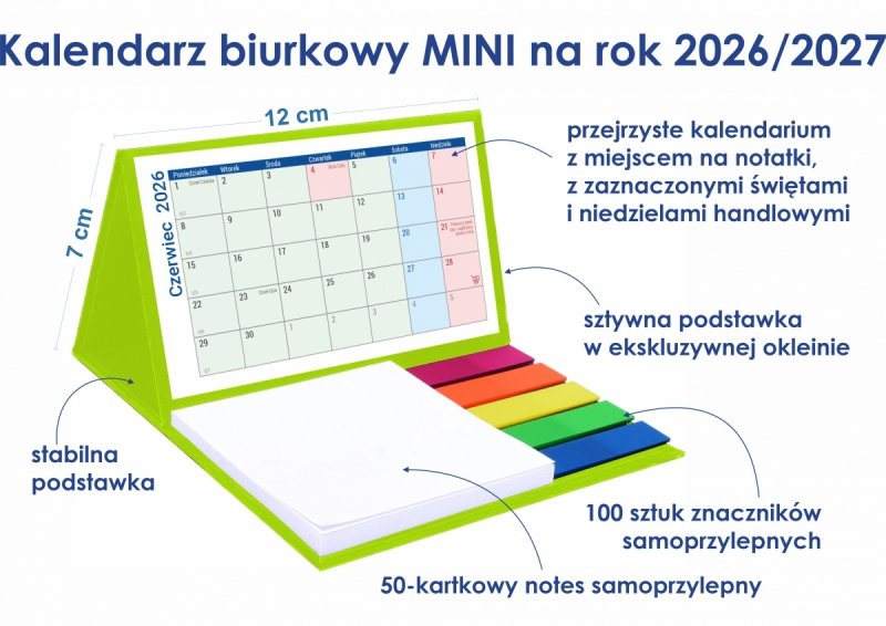 opis i wymiary kalendarza biurkowego szkolnego na rok 2026/27