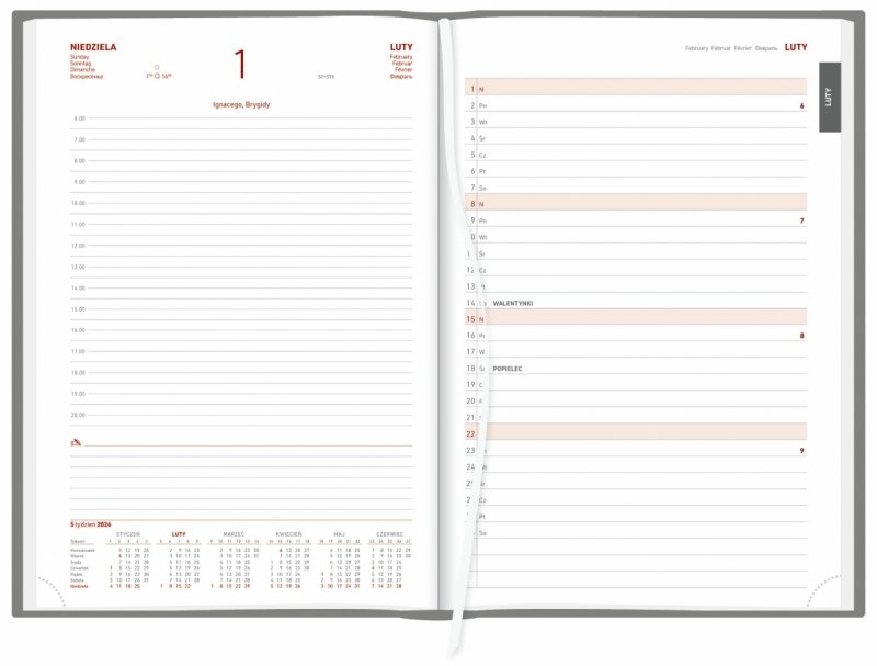 kalendarz z planerem przed każdym miesiącem na rok 2026