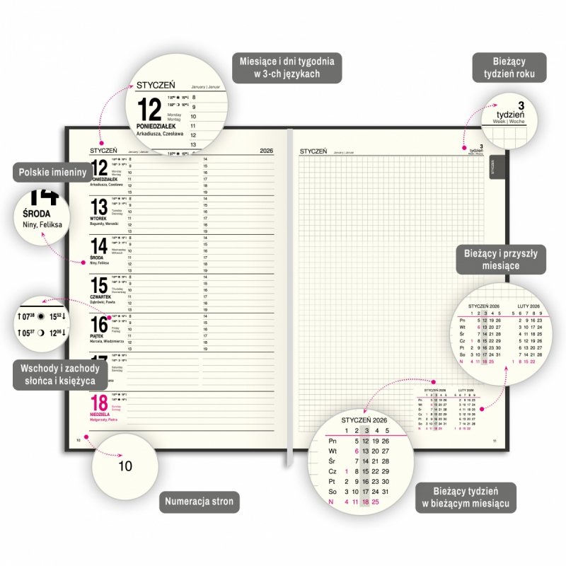 kalendarz tygodniowy z notesem na rok 2026 