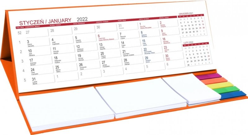 Kalendarz biurkowy z notesami i znacznikami MAXI 2022 pomarańczowy