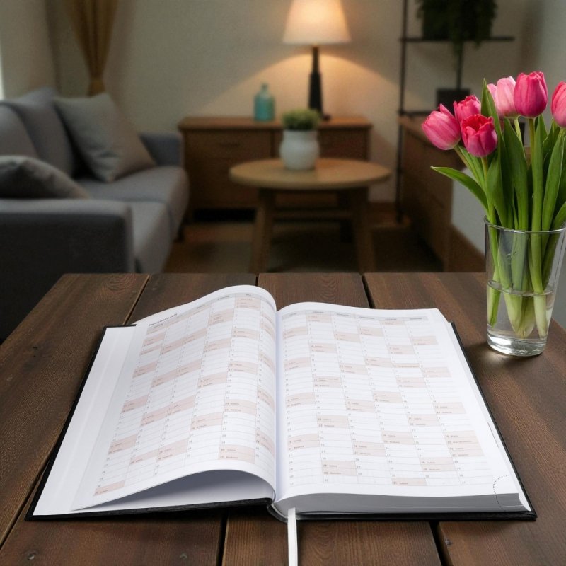 Kalendarz książkowy 2026 A4 dzienny papier biały drukowane registry oprawa ALUMINIUM granatowa