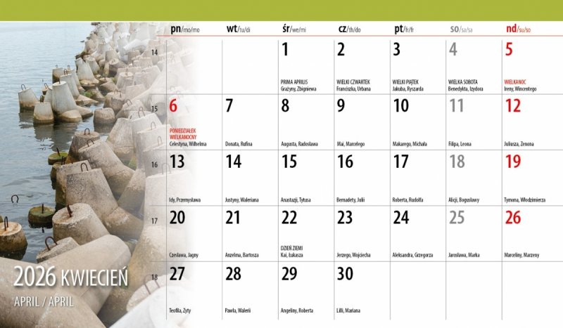 miesięczny kalendarz biurkowy na rok 2026