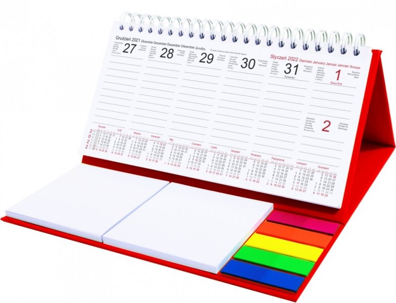 Kalendarz biurkowy z notesami i znacznikami MIDI TYGODNIOWY 2022 czerwony