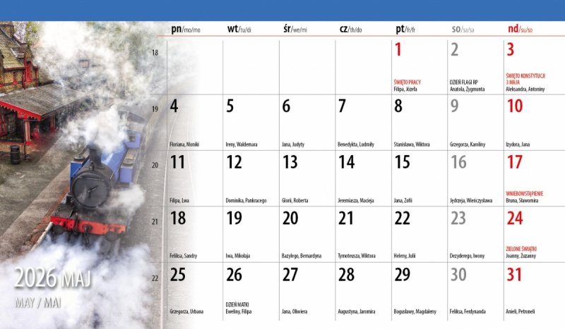 miesięczny kalendarz do postawienia na biurko na rok 2026