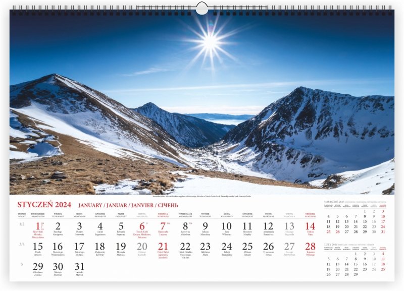 Kalendarz ścienny wieloplanszowy Tatry 2024 - styczeń 2024
