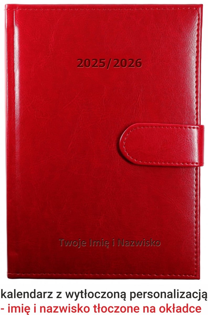 kalendarz książkowy na rok szkolny 2025/2026 zamykany na magnes z tłoczoną personalizacją