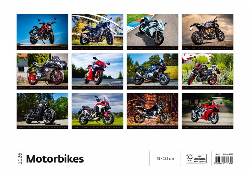 H23 Kalendarz ścienny wieloplanszowy Motorbikes 2026