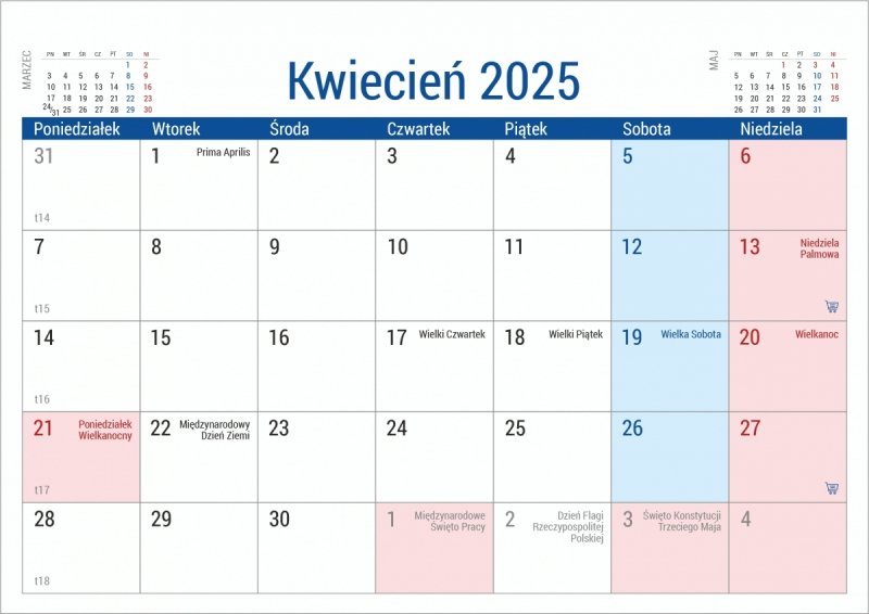Kalendarz biurowy z zaznaczonymi niedzielami handlowymi