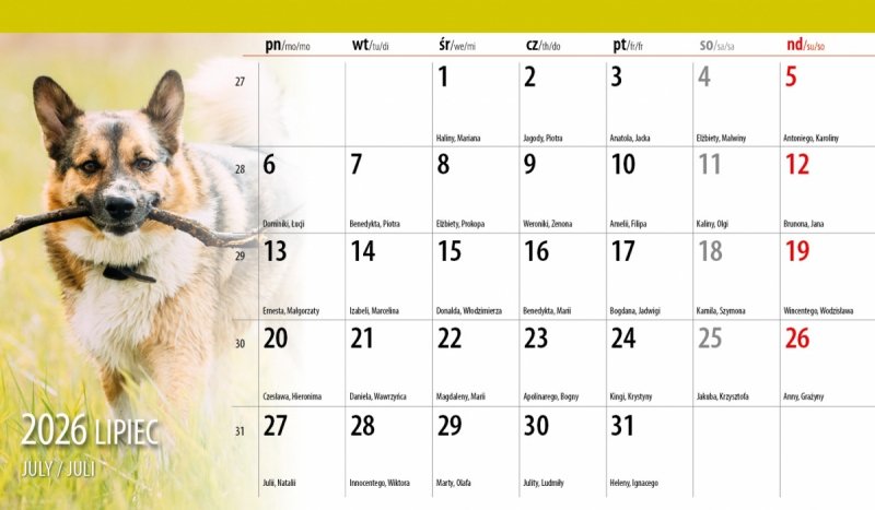 kalendarz z widokiem miesięczny na rok 2026