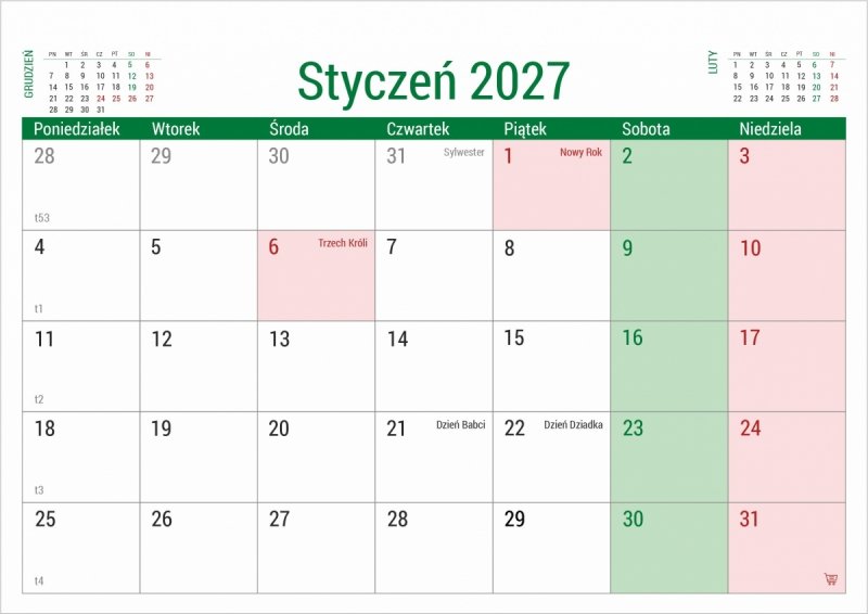 kalendarz z kalendarium szkolnym od czerwca 2026 do czerwca 2027