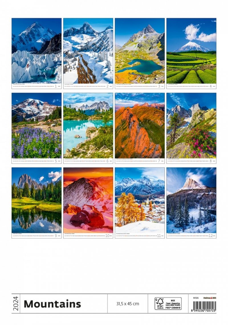 Kalendarz ścienny wieloplanszowy Mountains 2024 - okładka tył