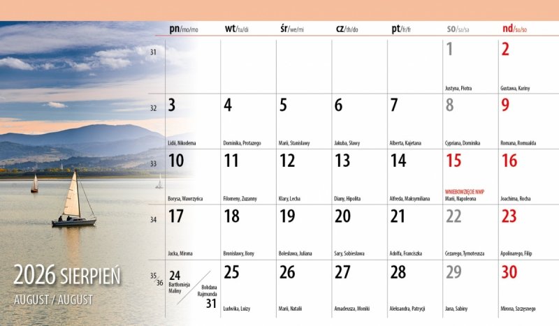biurkowy kalendarz na rok 2026