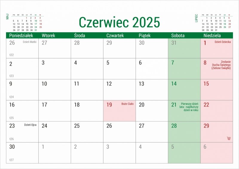 Kalendarz na biurko - czerwiec 2025