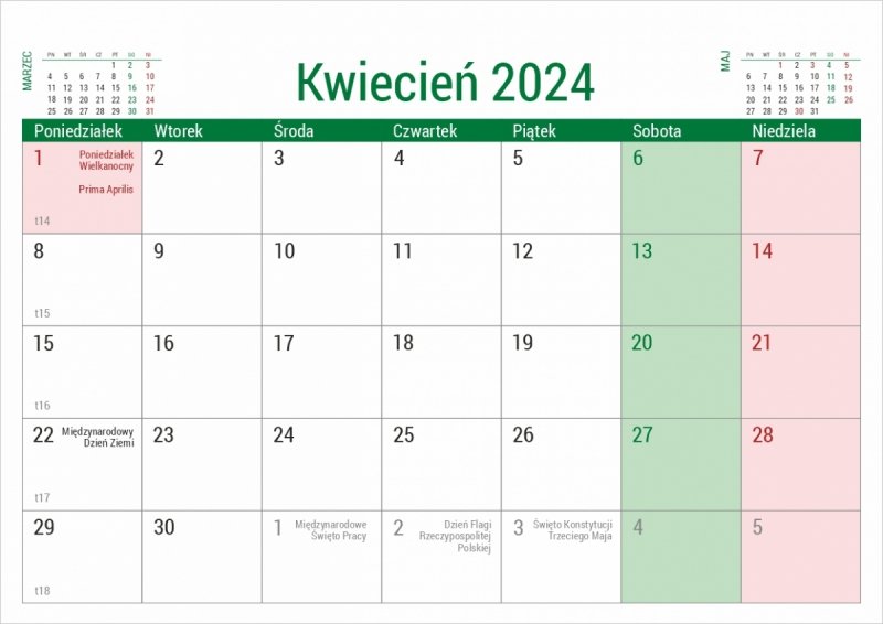 Kalendarz biurkowy z miejscem na notatki - kwiecień 2024