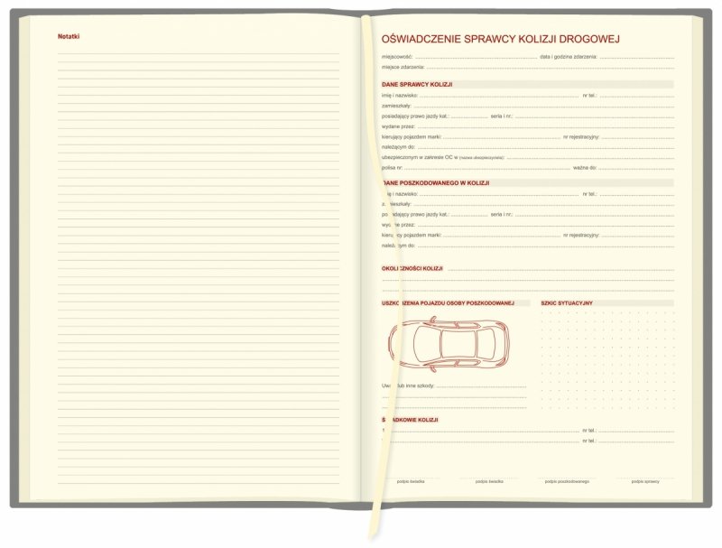 notatki oraz wspólne oświadczenie drogowe