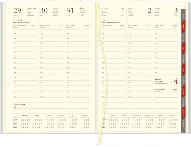 Blok kalendarza A4 tygodniowego papier chamois wycinane registry