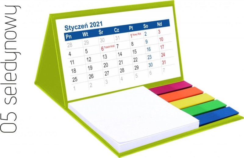 Kalendarz biurkowy z notesem i znacznikami MINI 2021 seledynowy