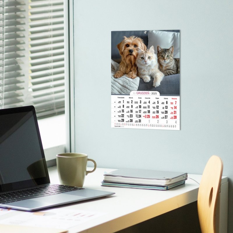 Kalendarz ścienny wieloplanszowy A4 MILUSIŃSCY PIESKI I KOTKI 2026