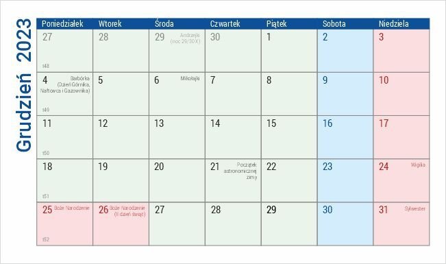 Kalendarz biurkowy na rok szkolny 2023/2024 z notesem i znacznikami - grudzień 2023
