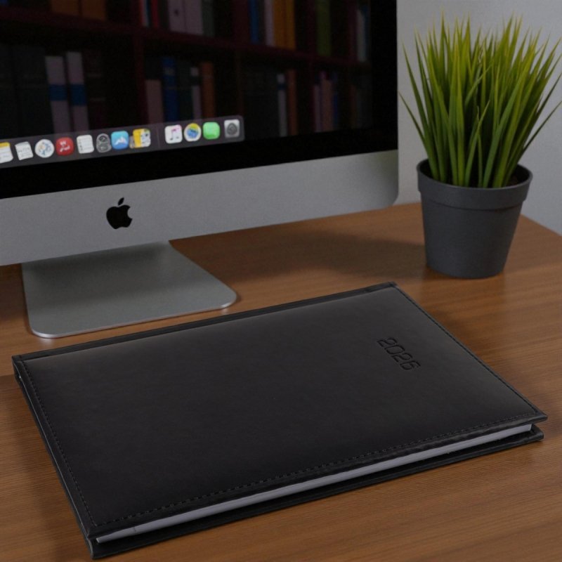 Kalendarz książkowy 2026 A4 TYGODNIOWY Z NOTESEM papier biały drukowane registry oprawa VIVELLA EXCLUSIVE czarna