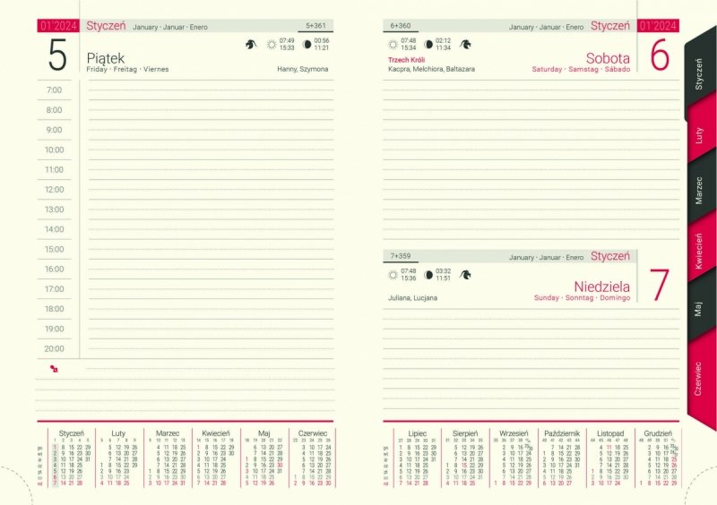 Blok kalendarza A5 dzienny papier chamois wycinane registry