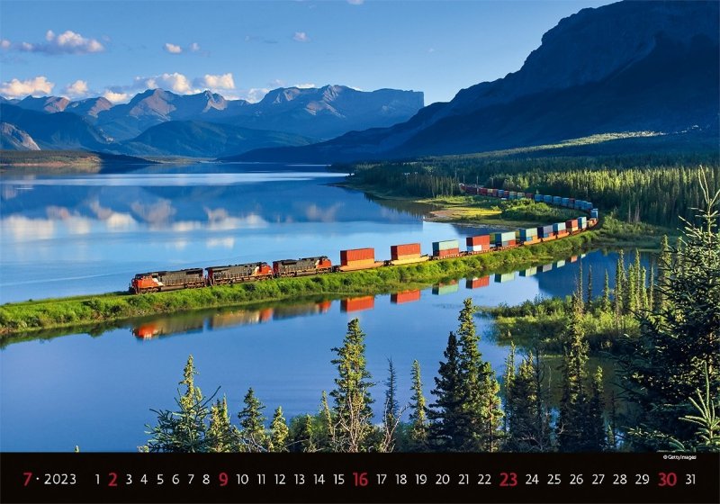 Kalendarz ścienny wieloplanszowy Trains  2023 - lipiec 2023