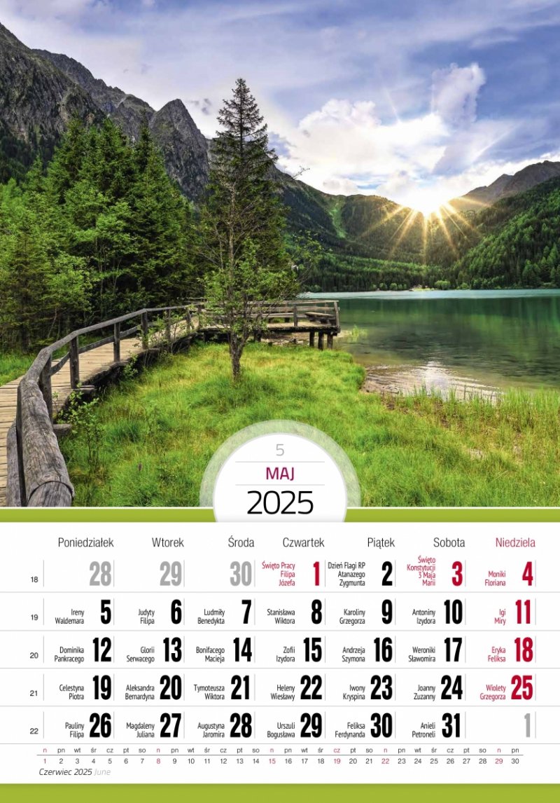 Kalendarz ścienny wieloplanszowy  PEJZAŻE 2025 - maj 2025