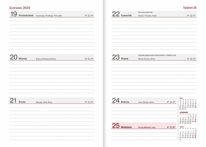 Kalendarz nauczyciela 2022/2023 A5 tygodniowy - strona z kalendarium