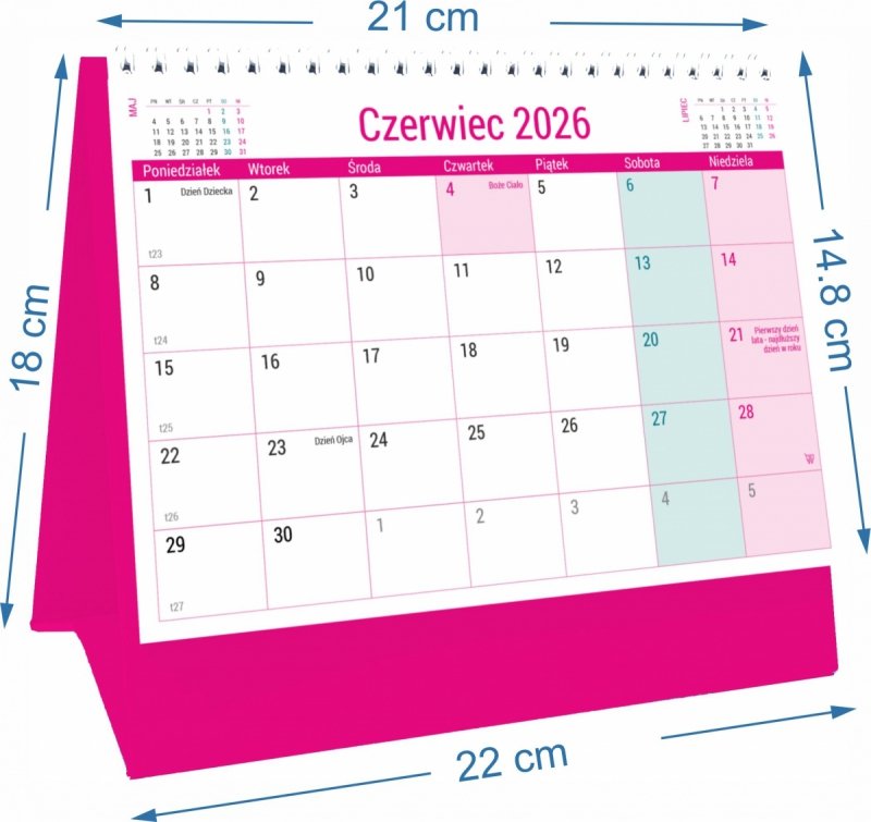 wymiary kalendarza szkolnego PLANO na rok szkolny 2026/27